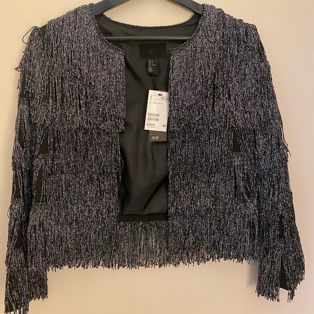 H&M Black and Silver Fringe jacket, New with tag.
